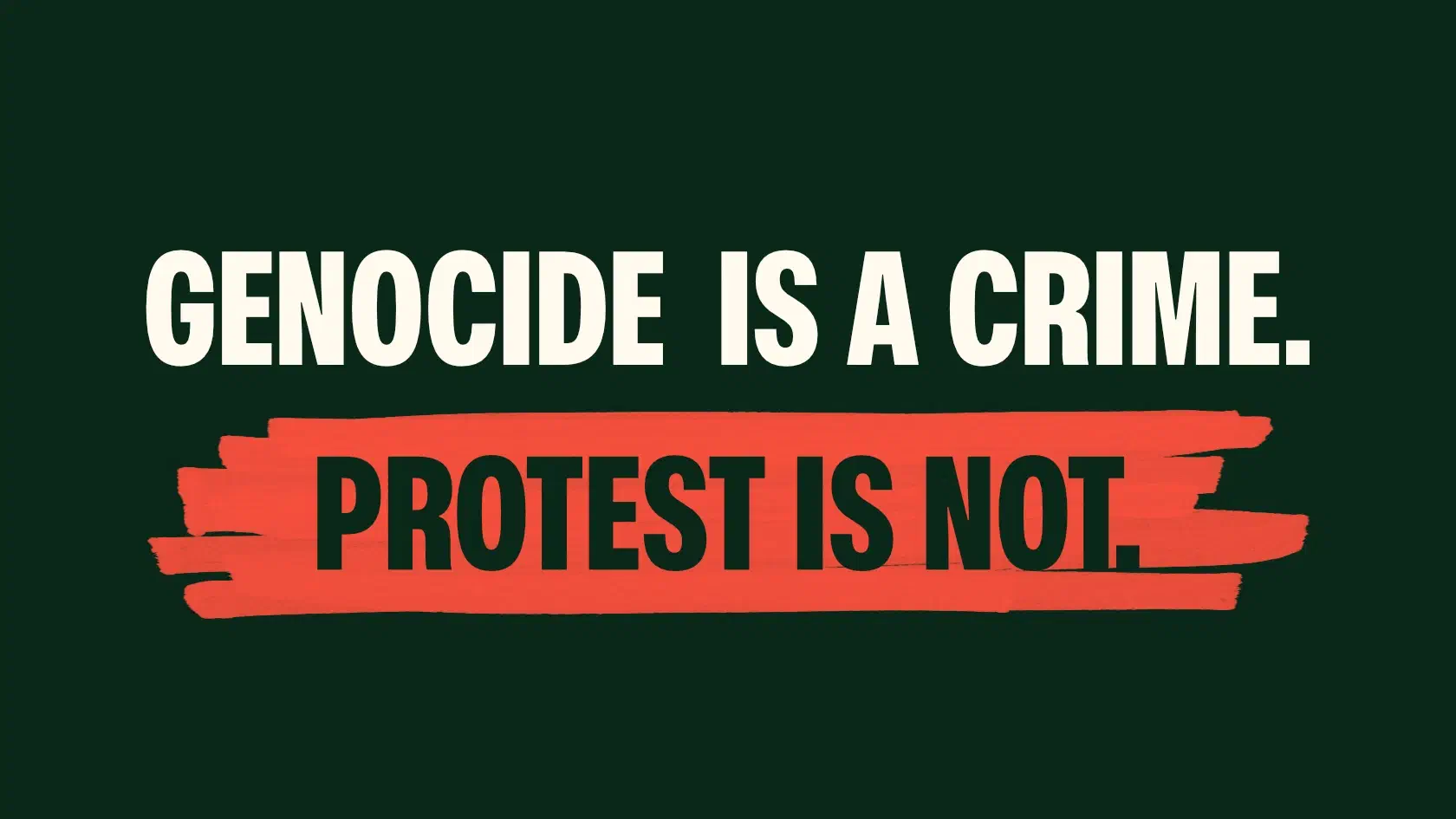 Text: Genocide is a crime. Protest is not.