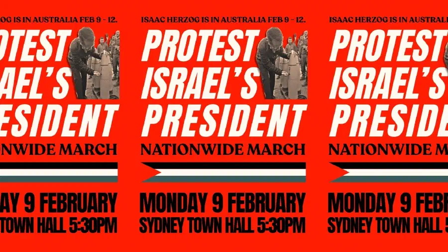 Event poster text: Protest Israelʼs President, nationwide march