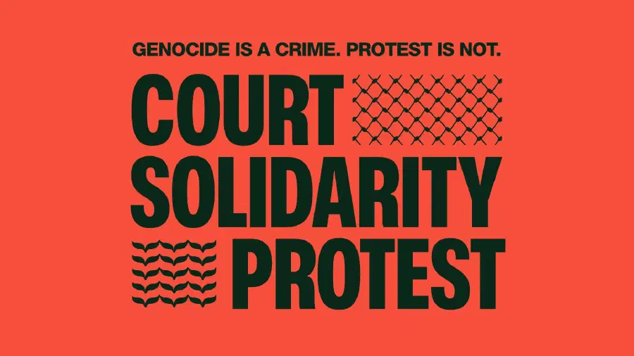 Protest poster with event details.