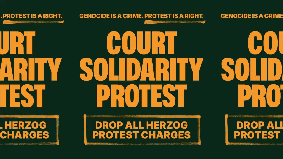 Protest poster with event details.