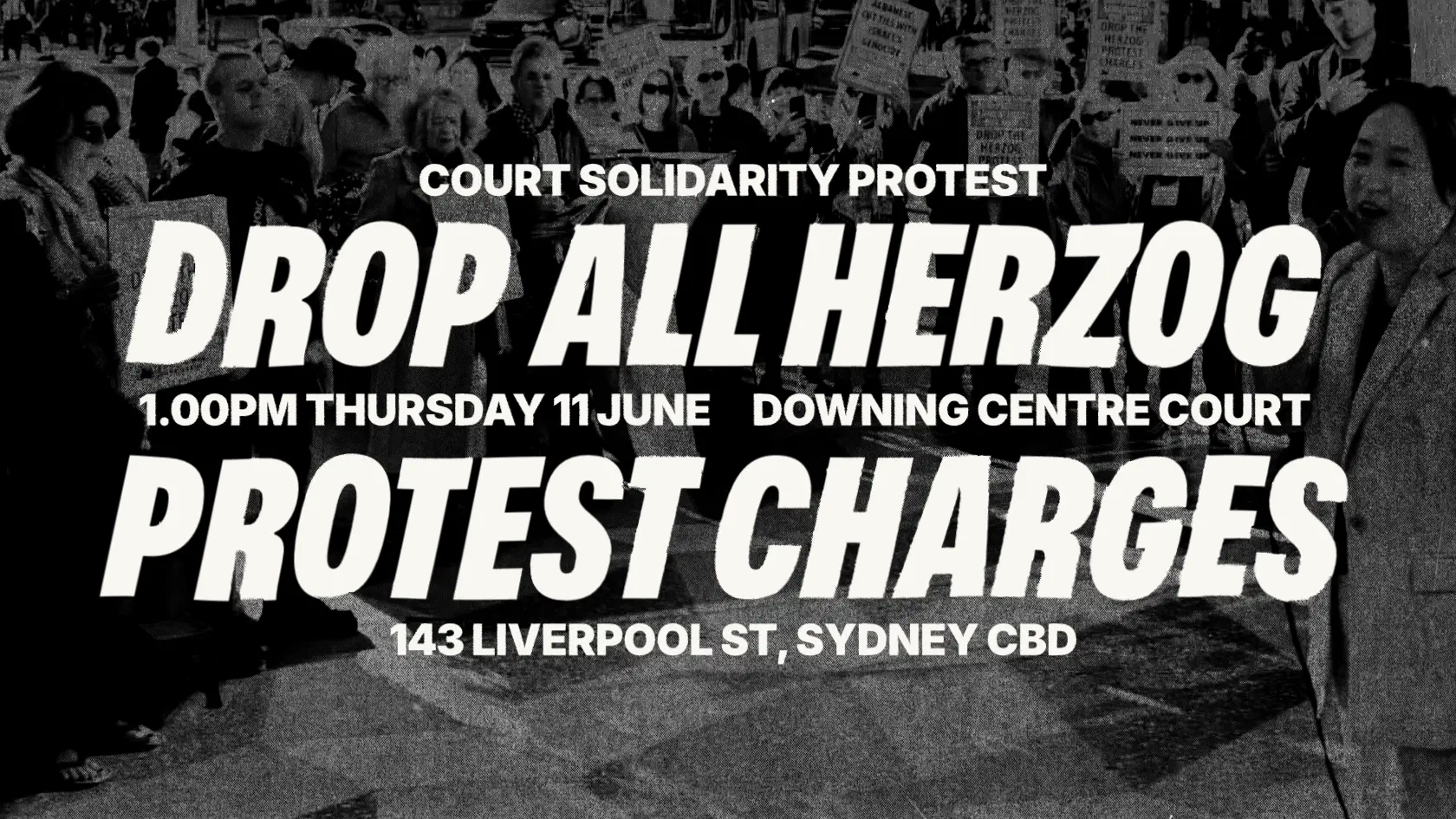 Protest poster with event details.