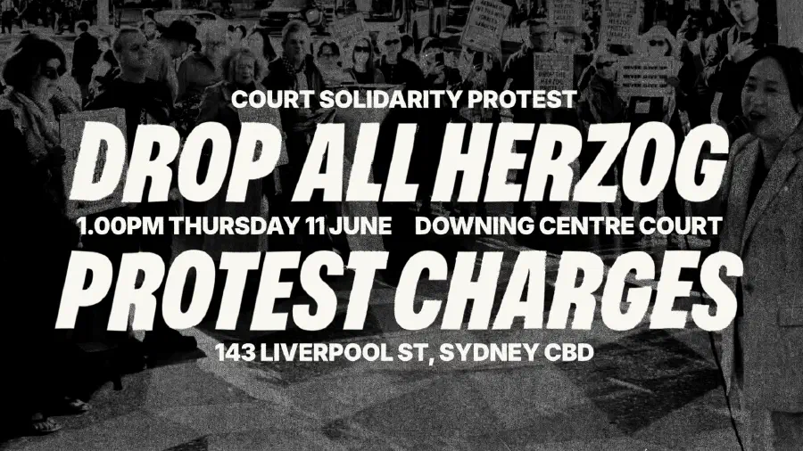 Protest poster with event details.