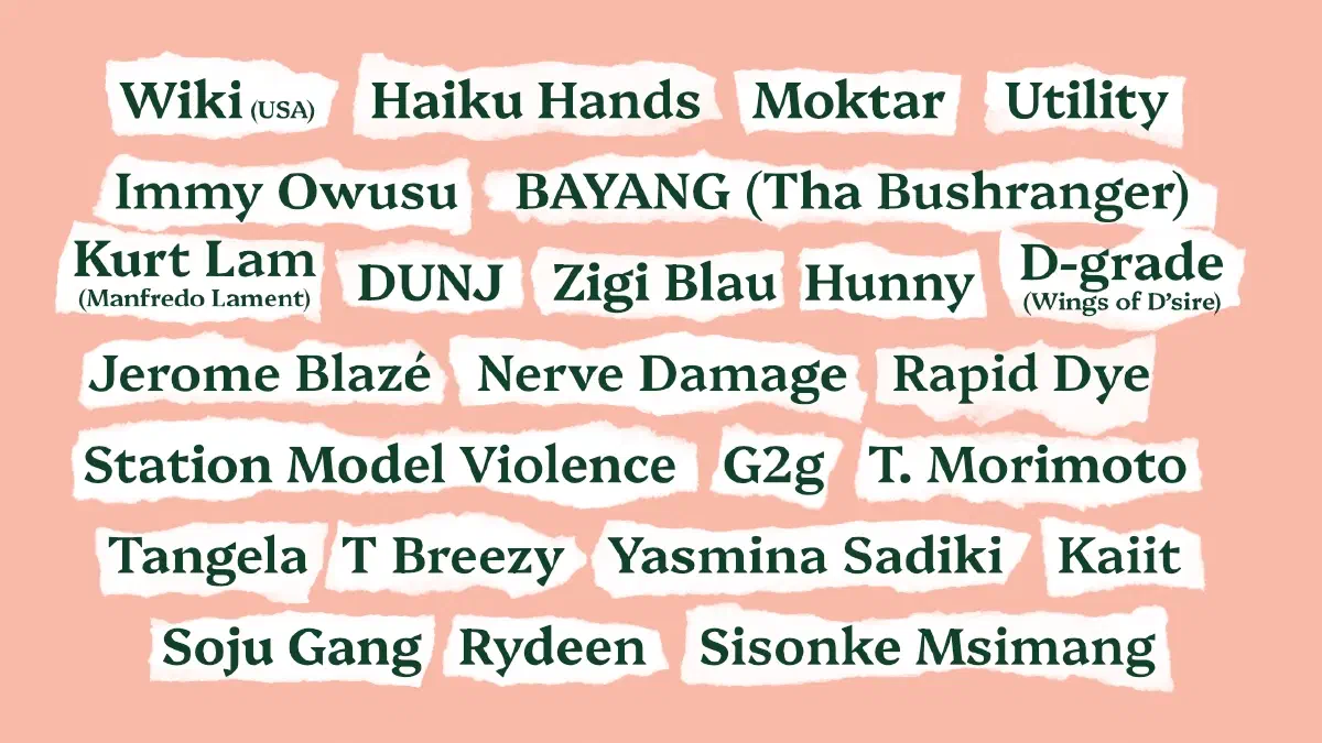 A stylised list of the names of musicians and artists who have signed the open letter.