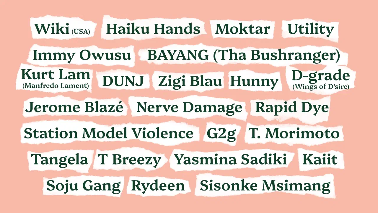 A stylised list of the names of musicians and artists who have signed the open letter.